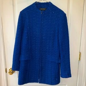 ST. JOHN—Royal Blue Boucle Long-Line Jacket, 8, Front Zip Closure, EUC